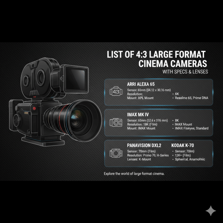 List of 4:3 Large Format Cinema Cameras with Specs & Lenses
