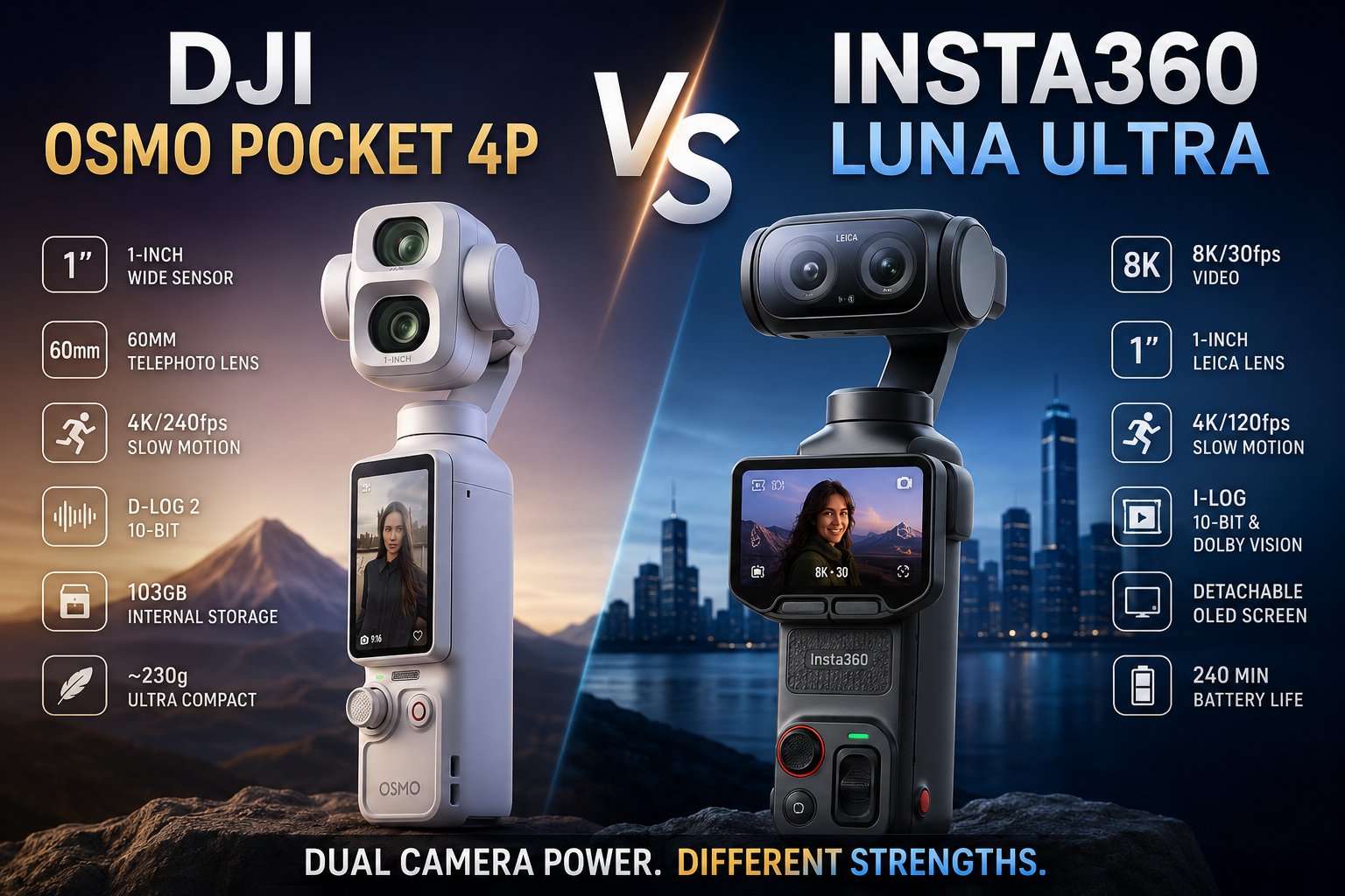 DJI Osmo Pocket 4P vs Insta360 Luna Ultra Specs Comparison